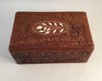 Vintage Wood Hinge Box with Mother of Pearl Inlay Design Throughout Manila Red Lined Vintage Box by Rosas Artcrafts Inc Ermita