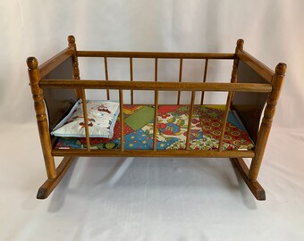 vintage wooden doll cradle