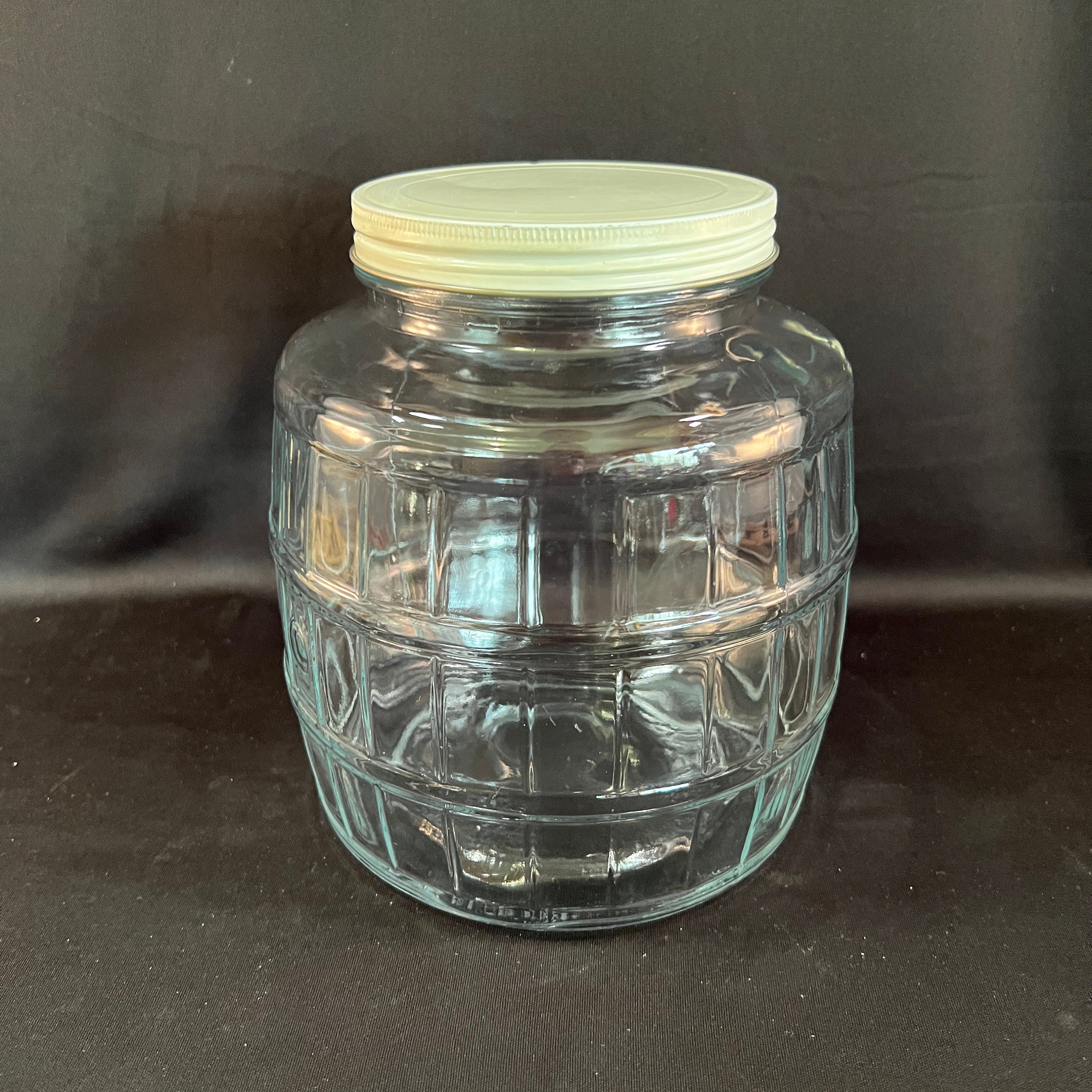 VTG Duraglas Large Glass Jar Keg Barrel Style w/ Lid & Wooden