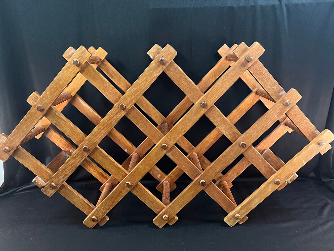 10 Bottle Extra Large Heavy Expandable Wood Wine Rack, Collapses for