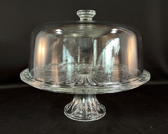A Large Heavy Glass Cake Stand/punch Bowl, 2 Pieces, Base Stand With