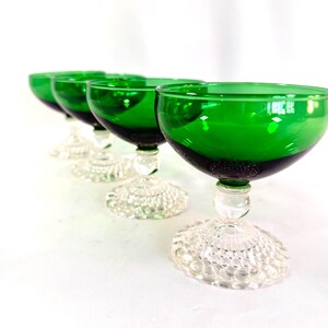 Set of 4 Forest Green Burple/Boopie Stemmed Sherbert/Coupe Anchor Hocking, 4 oz., Vintage 1950&#39;s Glassware, Forest Green Stemmed Glasses