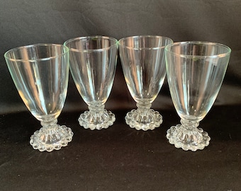Set of 4 Clear Burple/Boopie Stemmed Glasses, Goblets, Wine Glasses, Anchor Hocking Goblets, 8 oz., Vintage 1950's Glasses