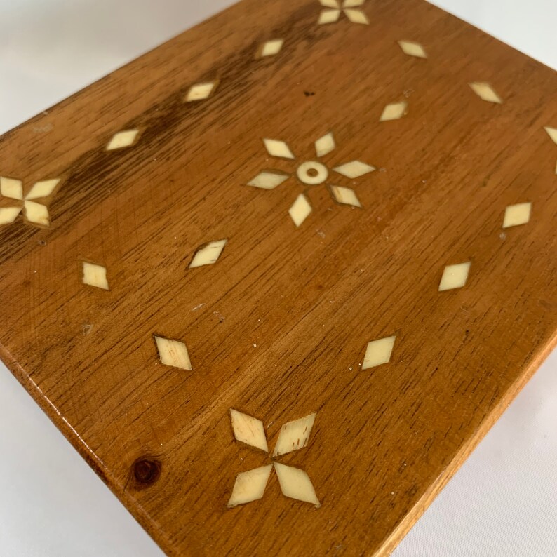 Vintage Wood Hinge Box with Mother of Pearl Inlay Design Throughout Manila Red Lined Vintage Box by Rosas Artcrafts Inc Ermita