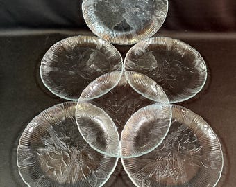 Set of 6 Salad Arcoroc Canterbury Glass Salad/Lunch/Dessert Plates, Detailed Embossing, Vintage Embossed Plates, Like New Condition