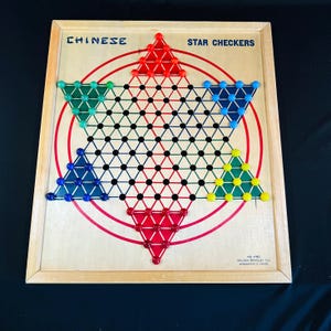 1940's Chinese Star Checkers Wood Board Game, Vintage Chinese