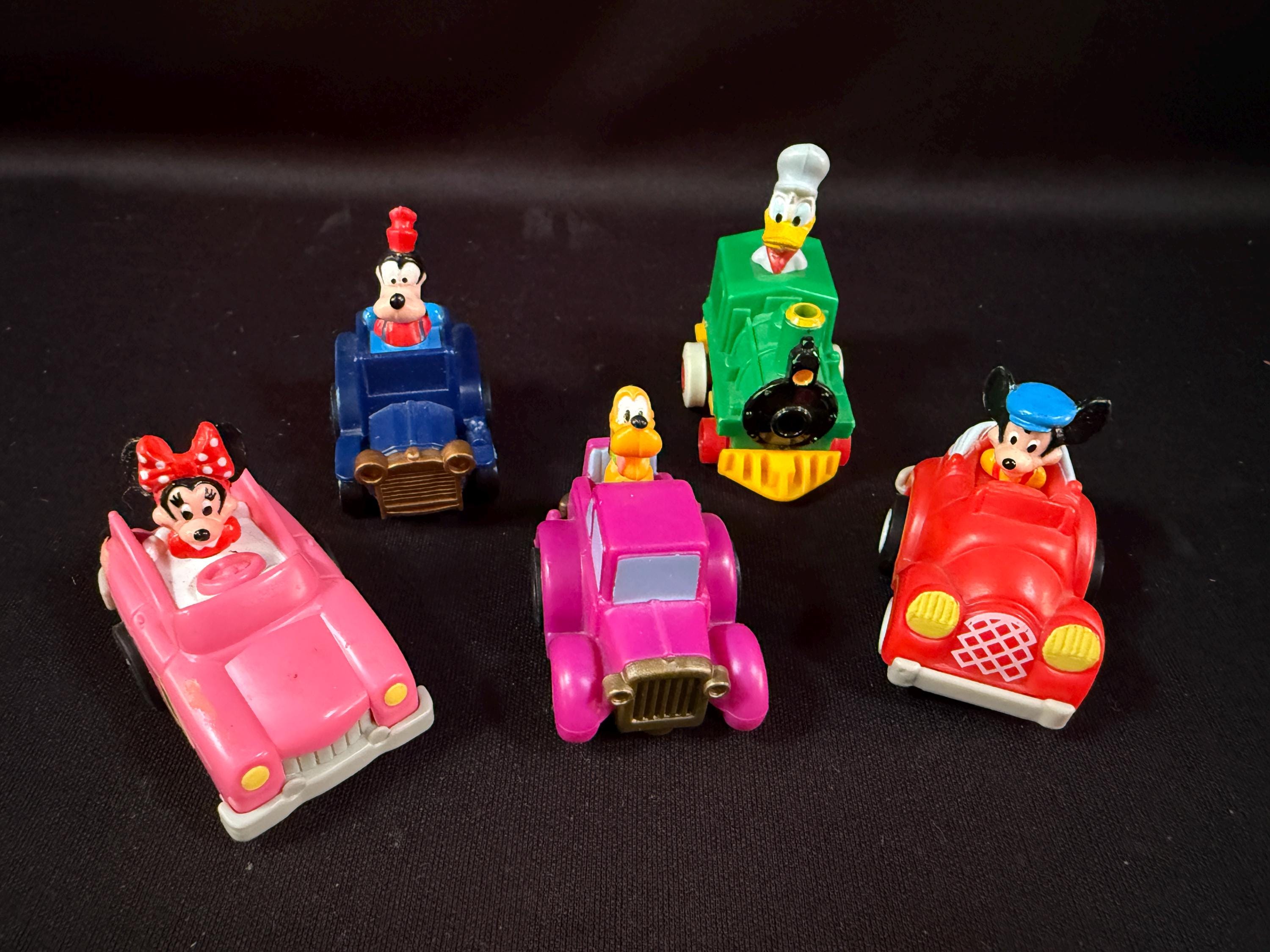 5 Disney Mickey and Friend Pull Back Racer Toys Complete Set, 1989