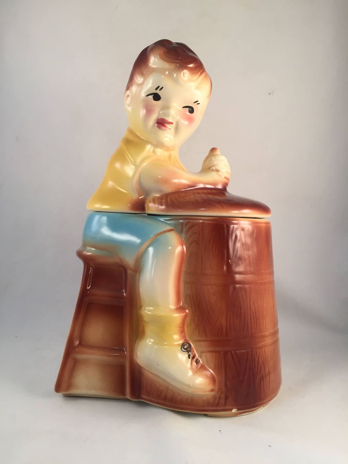 American Bisque Churn Boy Cookie Jar Boy Churning Butter Etsy