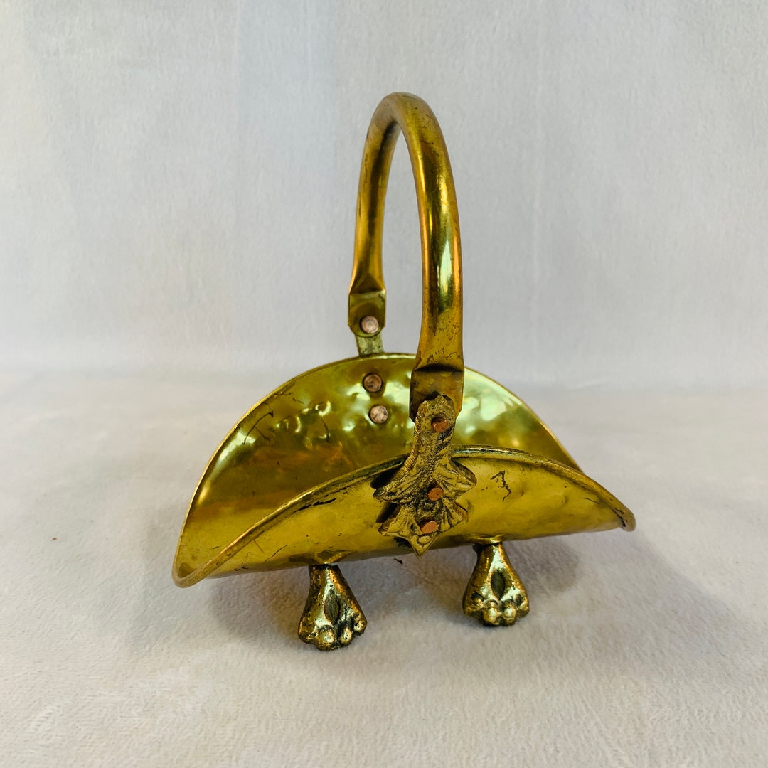 Mini Hammered Brass Log, Wood, Newspaper, Magazine Holder With Claw