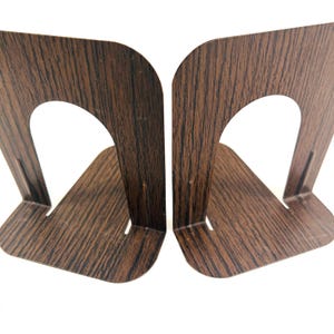 Vintage Metal Bookends, Faux Wood Design, Retro Metal Thin Bookends
