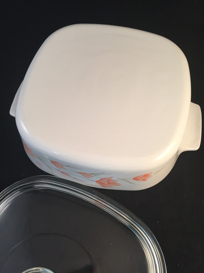 A-2-B2 Liter 2 Liter Peach Blossom Corning Ware Casserole Dish with Clear Glass Lid Baking Dish Vintage Floral Corning Ware Casserole