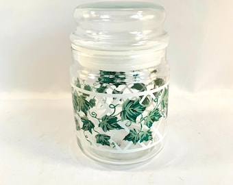Retro Glass Jar with Ivy Print Over Lattice, Tight Seals, Retro Ivy Design Glass Jar with Lid