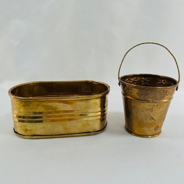 Two Small Brass Planters, Candy Dish, Trinket Dish, Vintage Brass Decorative Piece, Use in Centerpieces, Oblong 4-1/2" Long, 2-5/8" Tall8