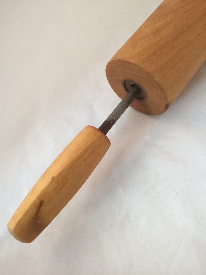 Vintage Wood Rolling Pin with Rustic Metal Rod in Handles Etsy