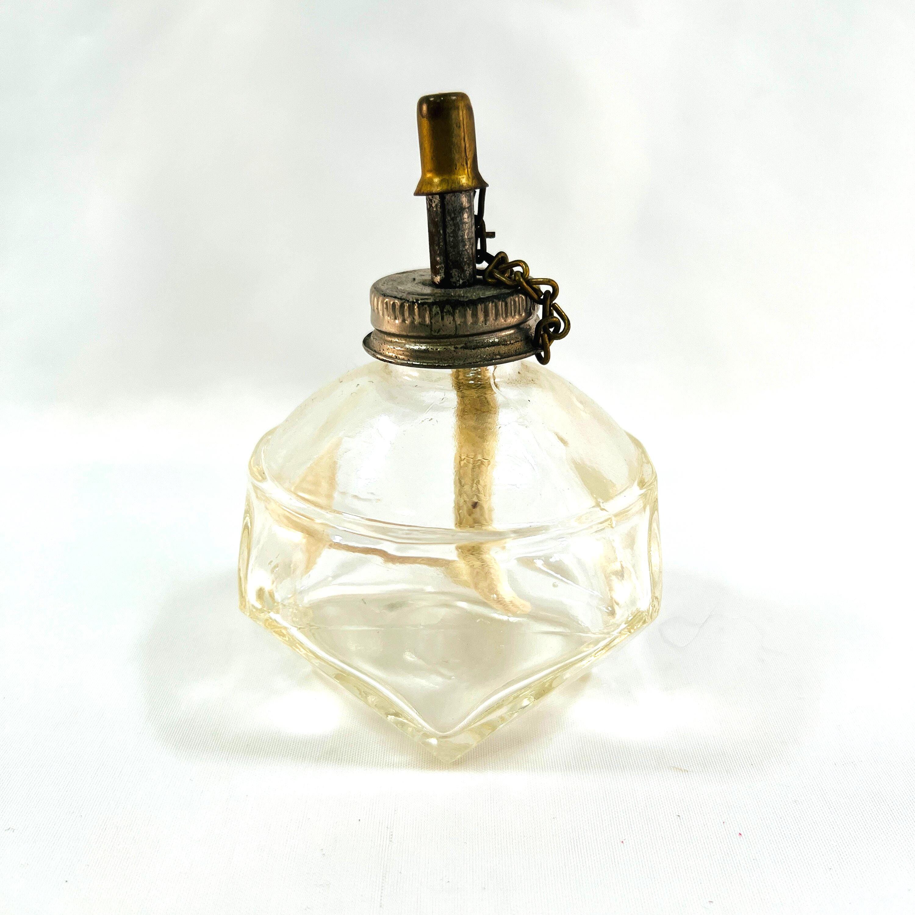 Antique Alcohol Lamp with Wick, Screw on Metal Lid with Cap