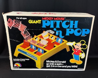 1977 Mickey Mouse Pitch 'N Pop in Original Box, Nice Vintage Condition Complete with all Pieces, Made in USA