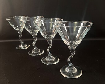 Set of 4 Unique Design Crooked Stem Martini Glasses, Mad Men Style Martini Glasses Holds 8 oz., Beautiful Designed Martini Glasses