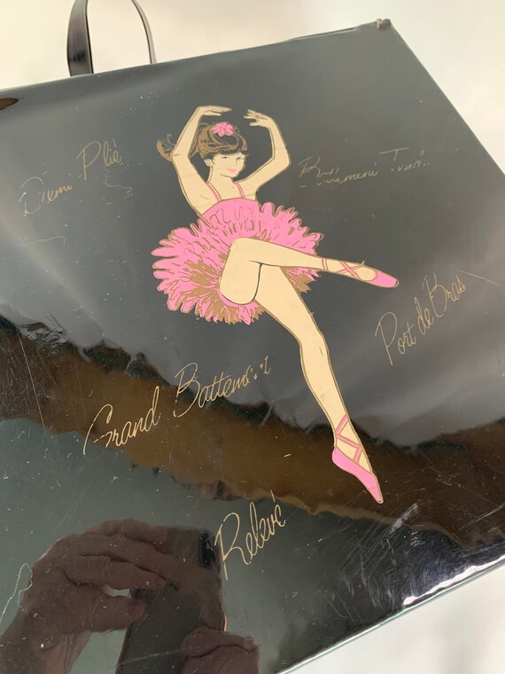 Vintage Vinyl Ballet Shoe box, Top Handle, and Se… - image 8