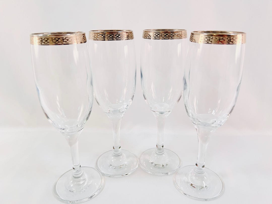 4 Beautiful Silver Band Embossed Rim Goblets , Silver Rim Pedestal ...