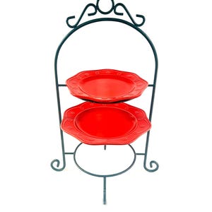 Heavy Green Painted Metal Plate Stand, Holds 3 Plates 9-1/2&quot;-10-1/2&quot;, Buffet Style Display Stand, Weddings, Cup Cakes or Cookies Display.