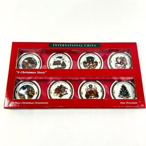 New/Vintage 1996 International A Christmas Story Fine Porcelain Ornament Collection, 8 Piece Set, New In Original Box Never Opened