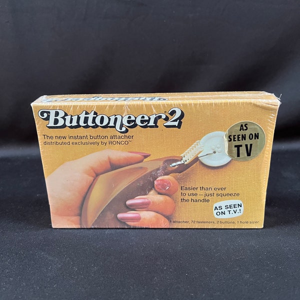 New/Vintage As Seen On TV Buttoneer 2 In Original Package Never Opened, Instant Button Attacher, Distributed by Ronco,
