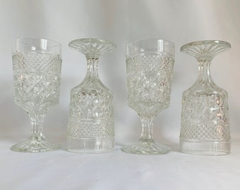 8 oz. Wexford Stemmed Glasses, Goblets, Drinking Glasses, Set of 4 Wexford Stemmed Goblets, Classic 1970's Glassware