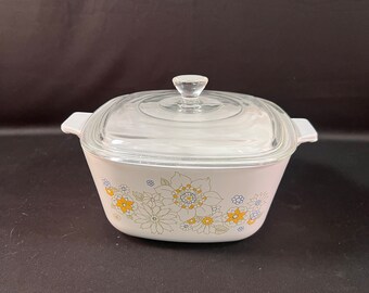 A-1-3/4-B, 2 Piece Set of Floral Bouquet Corning Ware Casserole with Glass Lid, 1-3/4 Quart  Made in USA