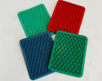 1960's Rubbermaid Coaster Replicas, Mini Rubbermaid Mats, Set of 5 Coaster in Great Condition, Retro Rubbermaid Coasters, Red, Blue, Yellow