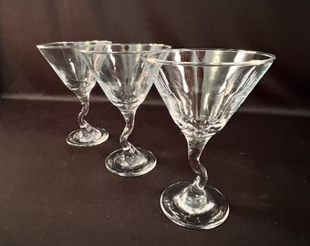 Set of 3 Unique Design Crooked Stem Martini Glasses, Mad Men Style Martini Glasses Holds 8 oz., Beautiful Designed Martini Glasses