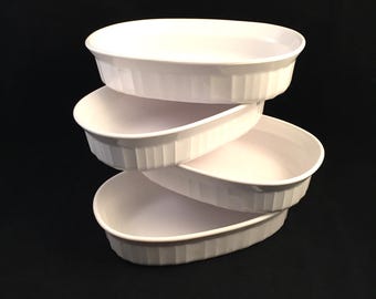 Set of 4 French White Corning Ware Dishes, F-15-B, Individual French Corning Ware Dishes