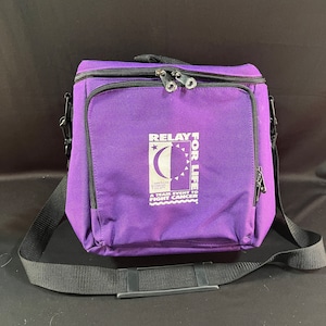 Relay for Life Small Insulated Cooler with Zipper Front Pocket, Top Handle and Adjustable Shoulder Strap, In Great Used Condition