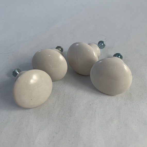 4 White Porcelain Pull Knobs Cabinets Drawers Crafting Etsy
