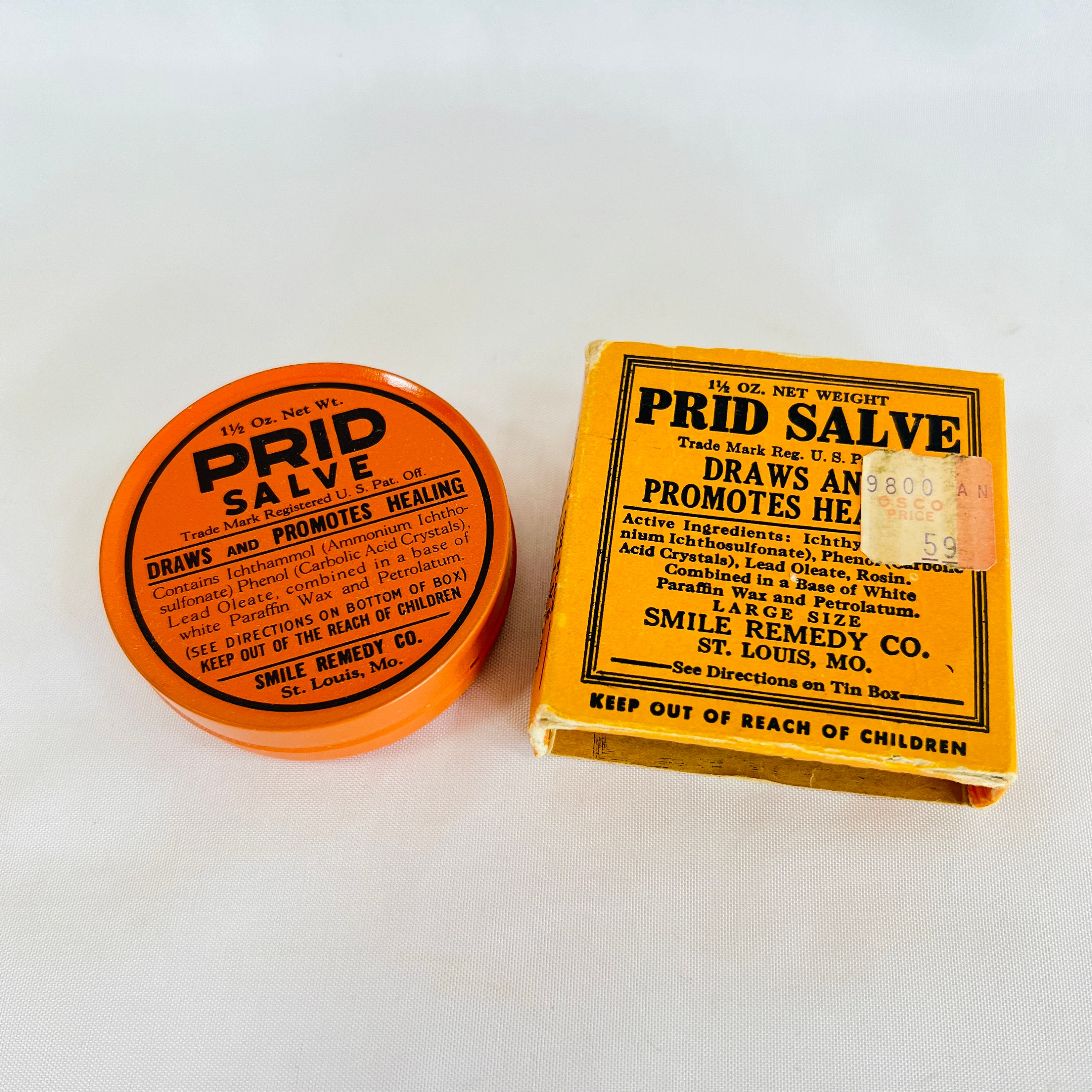 Vintage Prid Salve, 1-1/2 Oz. by Smile Remedy Co., in Original Box With  Some Contents Still in Jar, Collectible Piece of History 