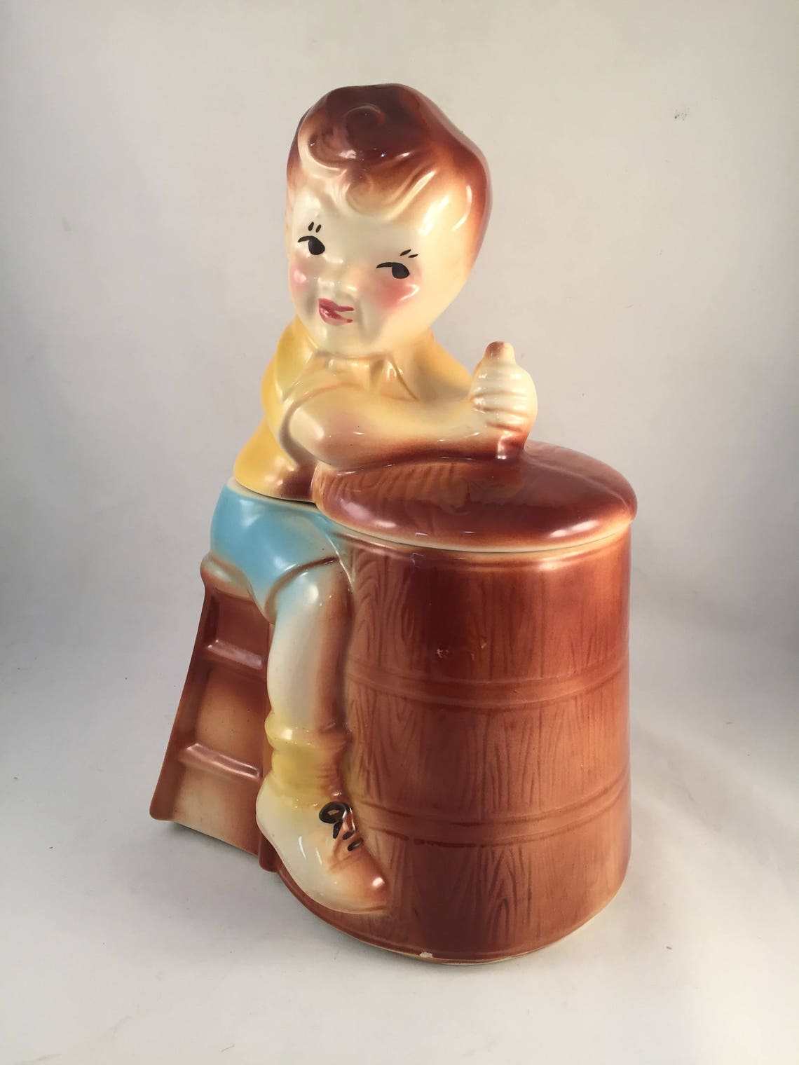 American Bisque Churn Boy Cookie Jar Boy Churning Butter Etsy