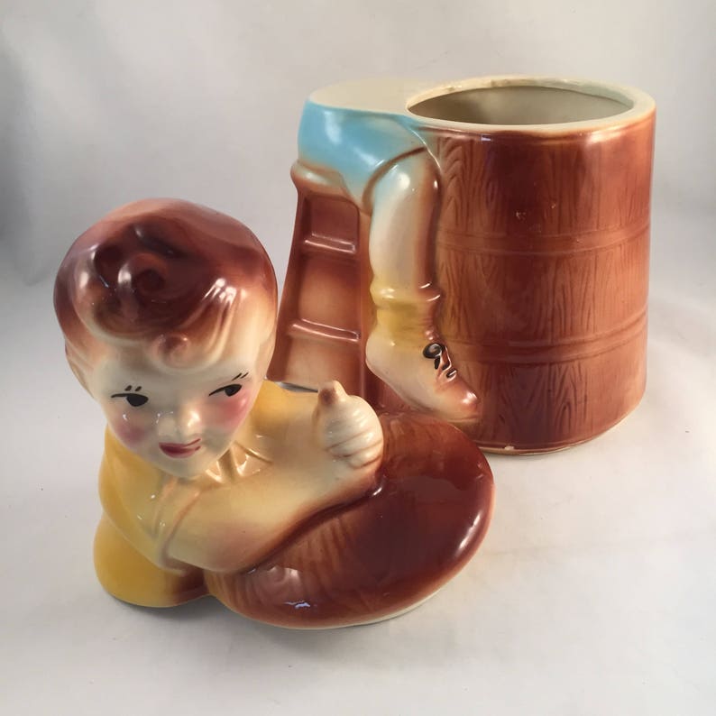American Bisque Churn Boy Cookie Jar Boy Churning Butter Etsy