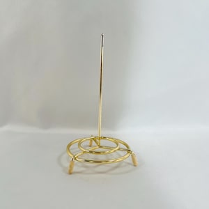 Receipt Spike, Gold Tone, Restaurant Style, Retro Receipt Stand 6-1/2&quot; Tall, White Rubber Stoppers