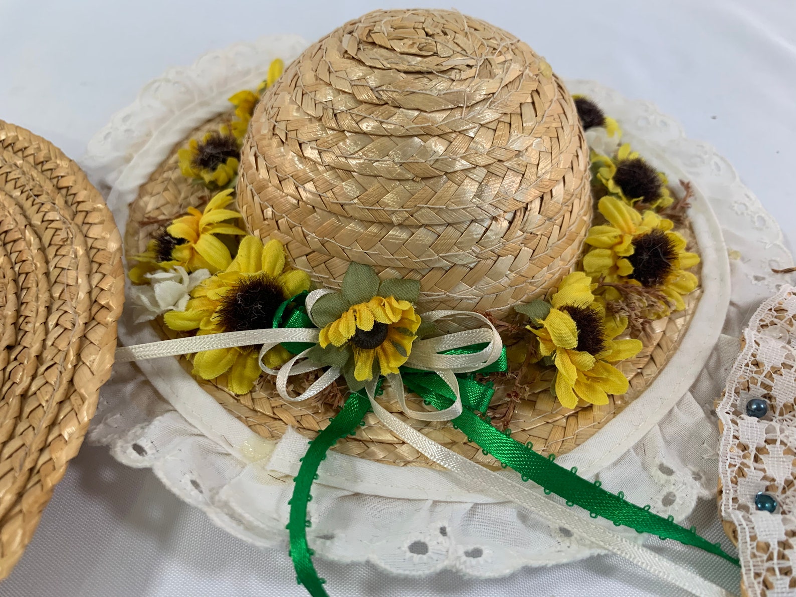 Set of 3 Decorated Straw Doll Hats Large Rim Adorable Little Etsy