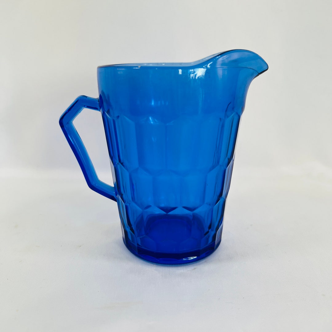 Vintage Cobalt Blue Creamer Pitcher, Unique Angled Handle, Rich Blue Glass, Great Condition, No
