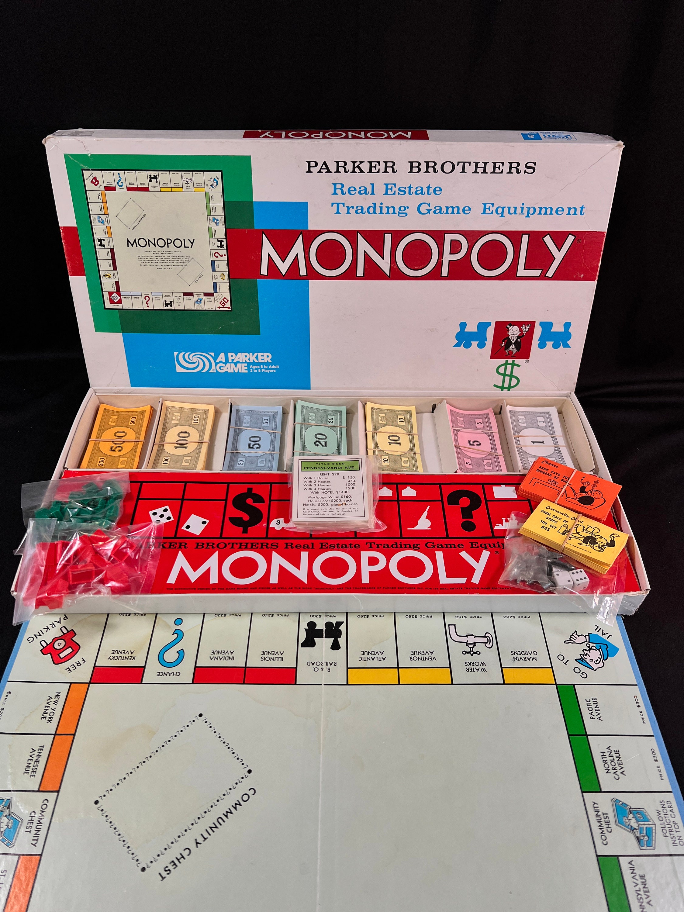1961 Monopoly Board Game by Parker Brothers, Property Trading Game, Good Used Condition, Box Shows Some Ware, See all Photo's
