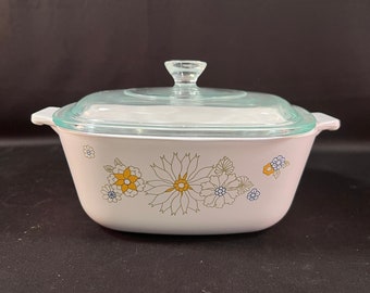 A-1-1/2-B, 2 Piece Set of Floral Bouquet Corning Ware Casserole with Glass Lid, 1-1/2 Quart  Made in USA