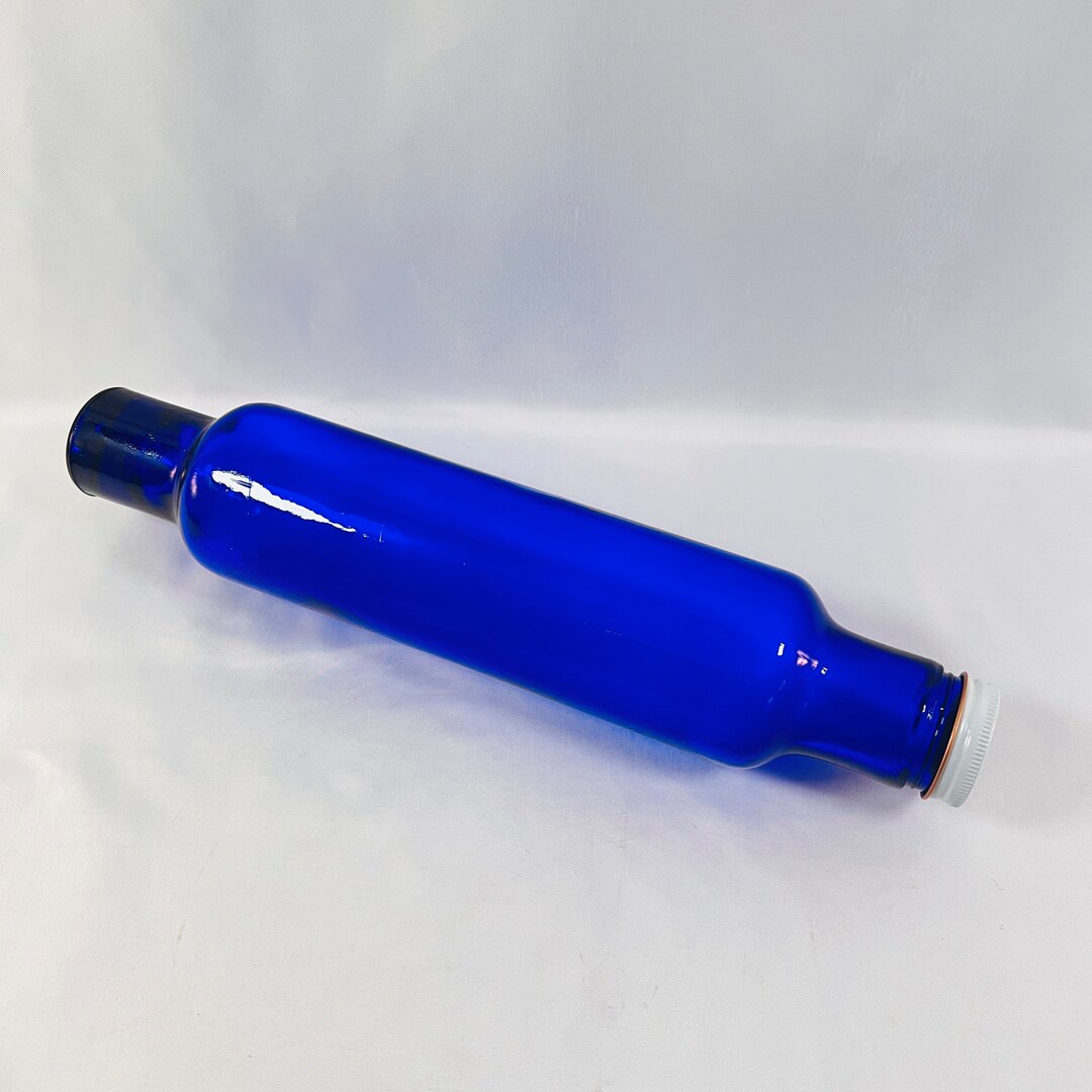 Cobalt Blue Glass Rolling Pin With Metal Cap, Anchor Hocking Blue Glass