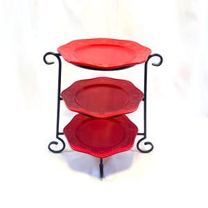 Heavy Metal Plate Stand, Holds 3 Plates, Buffet Style Display Stand, Weddings, Pastry Display, Holds 9-1/2&quot; Plates as Displayed.