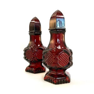 Avon Cape Cod Salt and Pepper Set, Ruby Red 1876 Replicas, Collection of Cape Code Avon Ruby Red Pieces, Ornate Ruby Red Set