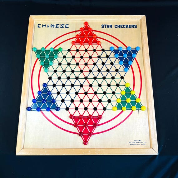 1940's Chinese Star Checkers Wood Board Game, Vintage Chinese