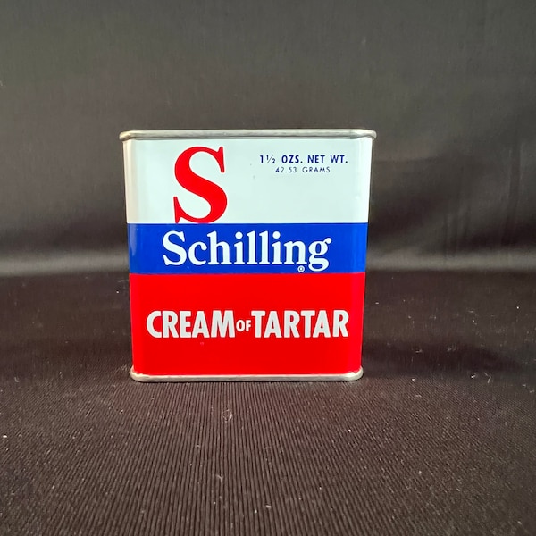 Vintage Metal Slide Opening Schilling Cream of Tartar Spice Tin, Excellent Condition 1-1/4 Oz Net Wt. A Product of House of McCormick