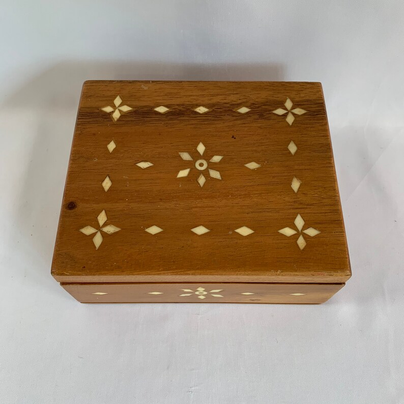 Vintage Wood Hinge Box with Mother of Pearl Inlay Design Throughout Manila Red Lined Vintage Box by Rosas Artcrafts Inc Ermita