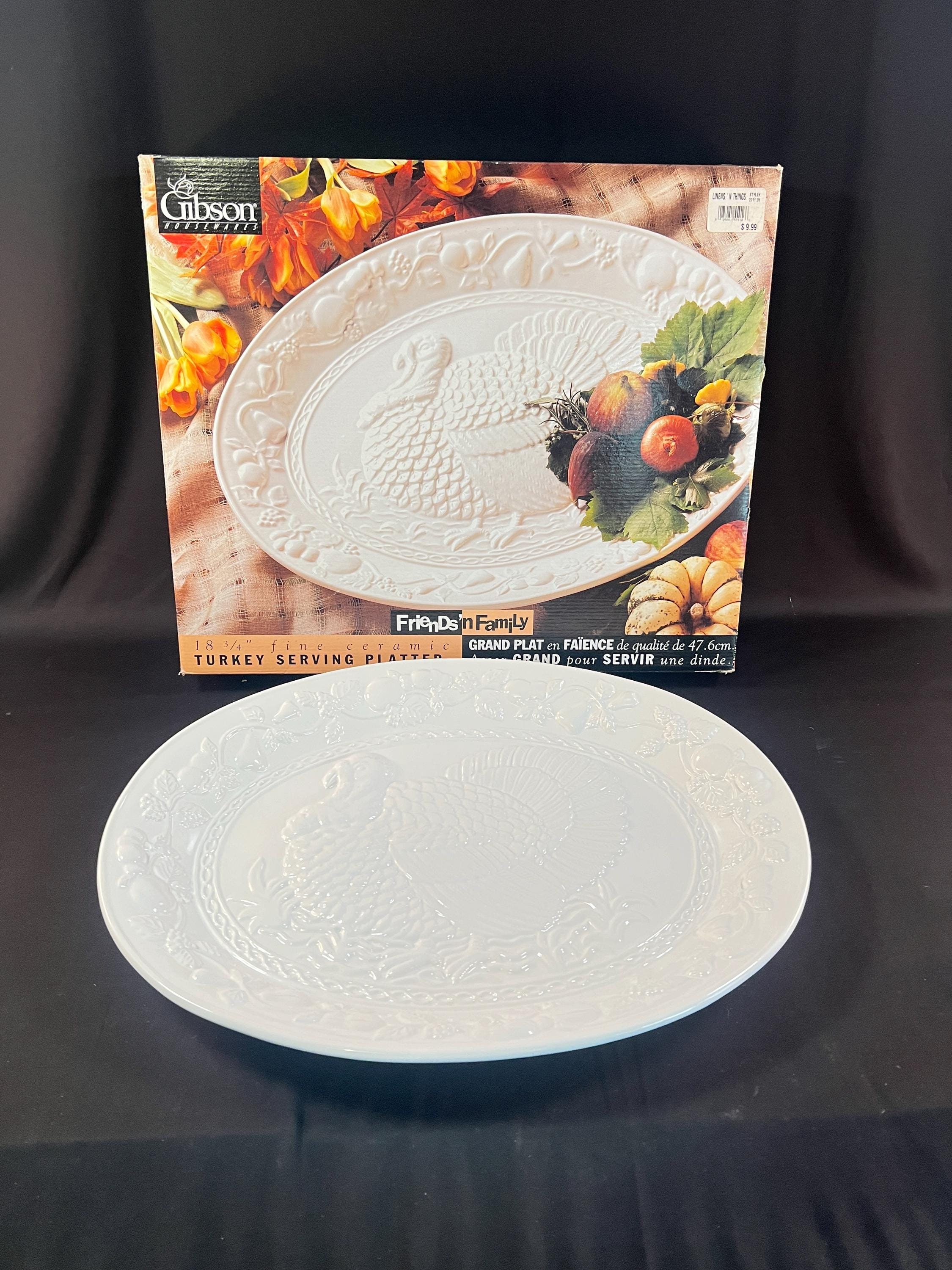 Vintage Large Gibson Turkey Platter, Embossed Turkey and Fruit in Original  Box