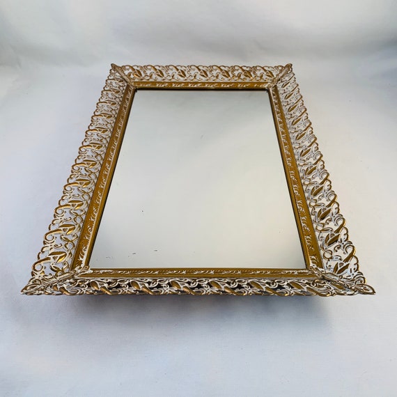 Vintage Large Dresser Top Mirror Tray Oblong 15 X Etsy