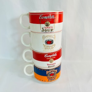 New/Vintage 1995 Historical Labels Campbell's Tomato Soup Mugs Licensed by Campbell Co., Ceramic Campbell Soup Collectibles, Holds 8 oz.